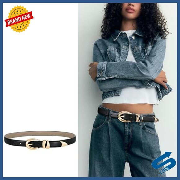 Adjustable Faux Leather Belt with Gold Buckle for Women main image 2